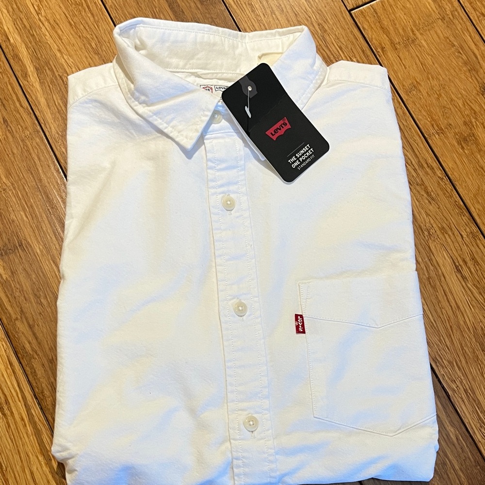 Levi's Men's Classic White Button Down Long Sleeve Shirt Sz S